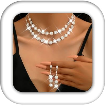 Zoestar Rhinestone Bridal Wedding Jewelry Set Crystal Necklace Earrings Sets Formal Costume Jewelry for Women (Silver)
