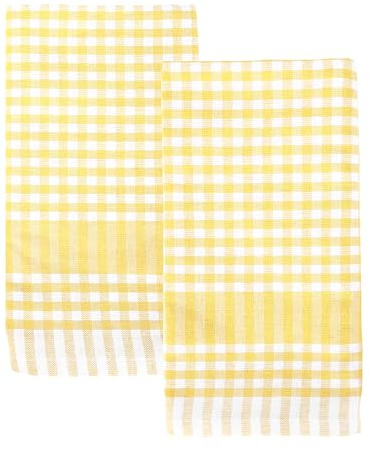 Talande Bord 2 x Gul Gingham Kök Te Handdukar Bord Linne Tyg Disktrasor Stor Rutig Tyg Servetter Absorberande Hållbar Mjuk Bomull Snabbtorkande, ECO Förpackning 45 cm x 70 cm