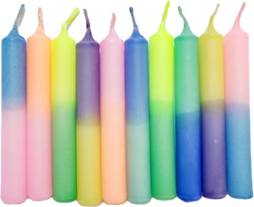GLOWYBOX® Geburtstagskerzen für Kerzenring Kerzen für Kindergeburtstag bunte Kinderkerzen Geburtstagszug Minikerzen bunt Baumkerzen bunt neon dip Dye Kerzen regenbogen pastell