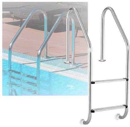 2 Steps Swimming Pool Ladder,Stainless Steel Pool Pedal Step with Curved Armrest,Entry and Exit for Outdoor Pool Water Park Fish Pond(Drilling,2-Steps1.5mm)
