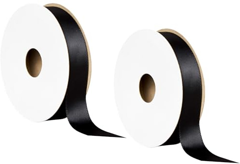 Offray 453924 5/8 Wide Single Face Satin Ribbon for Gift Wrapping, Decoration, and Crafts, Two Pack of 6-Yard Spools, Black