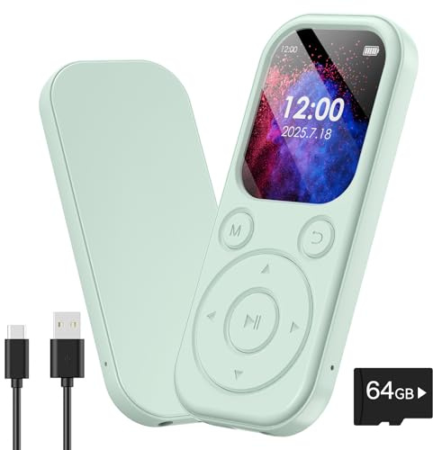 Olycism 64GB Lecteur MP3 Bluetooth MP3 Player 2,01 Pouces avec écran Ultra-HD Batterie 300mAh Son HiFi Radio FM Livres électroniques Enregistrement Vocal Affichage d'images pour Sport et Voyages Vert