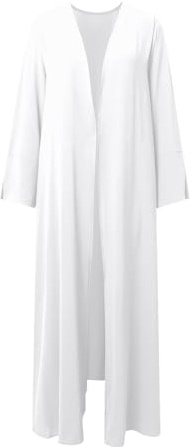 Muslim Kleider Damen Frauen Abaya Gebetskleidung Muslim Langarm Offene Vorderseite Mit Weiten Bein Hosen Kaftan Outfit Strand (White, L)