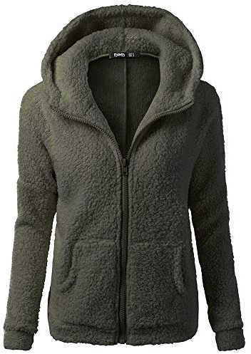 Generisch Fleecejacke Damen Winter Teddy Jacke Herbst Kapuzenpullover,Warme Plüschjacke Mit Kapuze Sweatshirt Große Größen Übergangsjacke Tasche Flauschig Teddyjacke Damen-Jacken