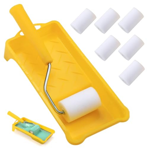 Mini -Lackwalze, kleines Lackwalzenkit, 8pcs/Set 2 Zoll Schaum -Mini mit Tablett & Rahmen und 6 Cover für Malschränke, Türen, Bastelarbeiten, Schaumstoff