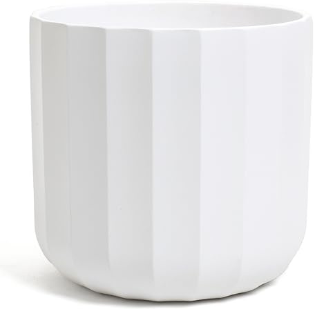 Vimin Box Elegante jarrón de Terracota | Blanco Mate facetado | Maceta Decorativa para Interior y Exterior | para Plantas, Flores y bonsáis | Clásico y Moderno (Blanco Mate, Ø 18 cm)