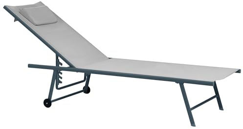 Beliani Gartenliege 2er Set Metall mit Mesh hellgrau verstellbar mit Rollen Soroni