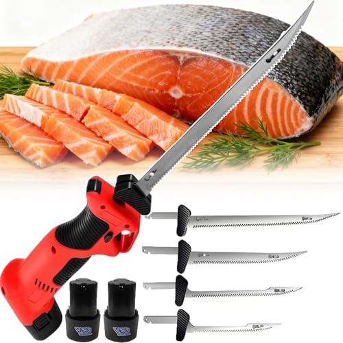 smafoseedding Cuchillo Eléctrico De Filetear Inalámbrico De Alta Resistencia para Profesionales,Sierra De Filetear Pescado Inalámbrica De Vaivén con 4 Hojas,para Grandes Cantidades De Pescado Y Carne