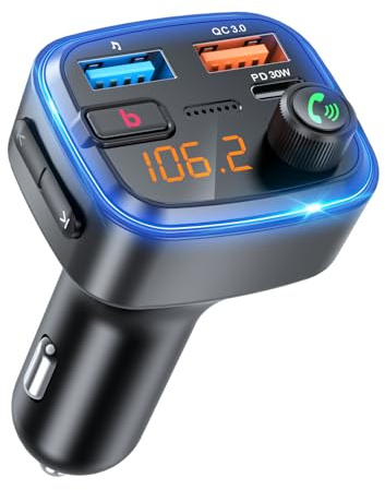 HUNDRUP Bluetooth 5.4 Car Adapter, Wireless FM Transmitter with Deep Bass Player, 48W Fast Charging Bluetooth Adapter for Car, Hands-Free Calling & Audio Receiver, MP3 Music Player, Support USB Drive