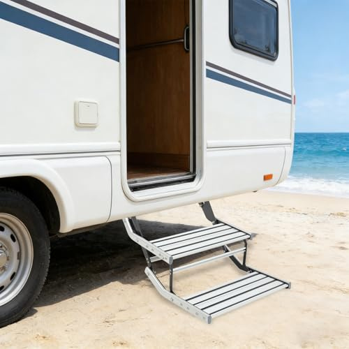 Shinpeed Wohnmobil Trittstufe Aluminiumlegierung Wohnmobiltrittstufe Klappbare rutschfest Einstieg Schritt Wohnwagen Treppe bis 200kg für LKW Wohnmobile
