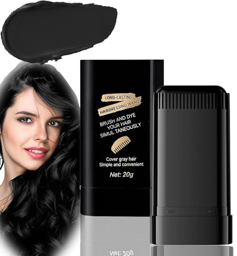 Hair Colour Wand with Comb Teeth for Synchronised Damage-Free Application - Instant Root Touch Up Stick for Grey Hair Coverage & Quick Color Refresher, Waterproof Sweat-Resistant (Black)