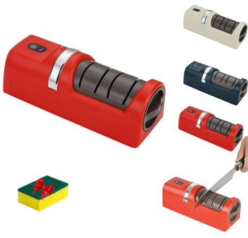 Affilacoltelli Elettrico Per Cucina, Affilacoltelli Automatico Per Cucina Con Strofinaccio, Ricarica Completamente Automatica Con Base A Ventosa Per Uso Domestico(Red)