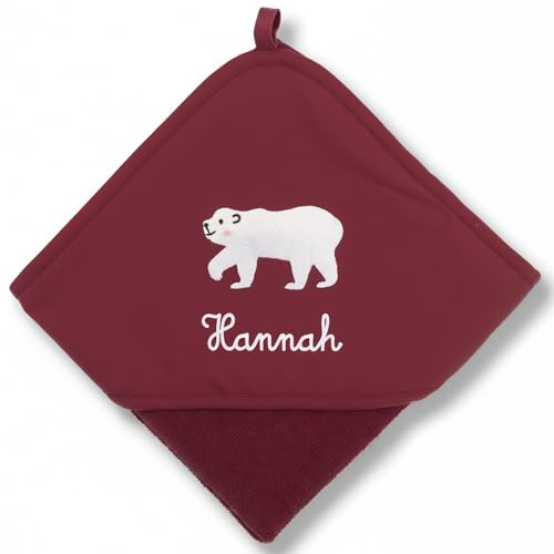 upstitch studio Kapuzenhandtuch für Baby (75x75cm) und Kinder (100x100cm) mit Namen personalisiert für Jungen und Mädchen aus 100% Baumwolle - Babyhandtuch und Kinderhandtuch (Burgunder, 75 x 75 cm)