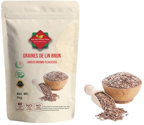 Graines de Lin Brun 1kg – Graines de Lin Entières Naturelles | Linseed/Flaxseed Riches en Fibres | Idéal pour Smoothies, Pain, Salades, Muesli et Recettes Végétariennes