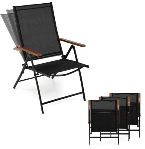 COSTWAY Gartenstühle Hochlehner 4er Set, Klappstühle mit 5-Fach Verstellbarer Rückenlehne, klappbare Balkonstühle bis 150 kg belastbar, wetterfeste Terrassenstühle für Garten, Terrasse, Balkon