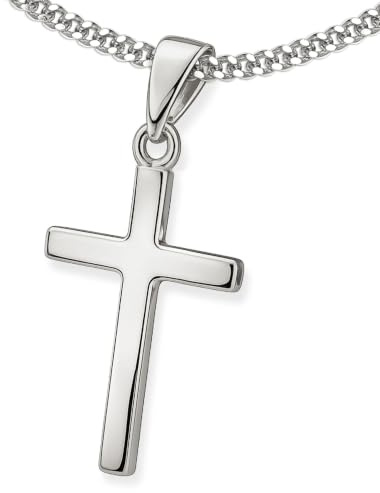 CLEVER SCHMUCK Kreuzhalskette Silber Kreuz 21 mm schlicht glänzend + Panzerkette 50 cm Sterling Silber 925 Konfirmation Geschenk im Etui creme