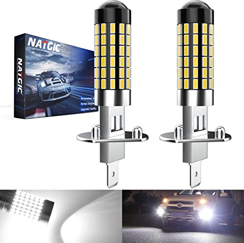 NATGIC H1 Ampoules LED Blanc xenon 1800LM 3014SMD 78-EX avec projecteur à lentille pour projecteur de lumière antibrouillard, 6500K, 12-24V (pack de 2)