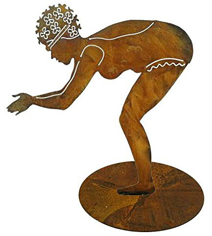 Klocke Edelrost Dekor Gartenfiguren Metall Groß - Maritime Figur: Rost Schwimmerin auf Bodenplatte (Fester Stand) - Höhe 75cm - Metallfigur Garten/Dekofigur/Gartendekoration