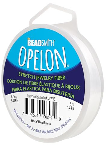 The Beadsmith Opelon Stretch Cord – Elastic Beading Fiber, White, 0.7 mm Diameter, 5 Meters (16.4 ft) Spool
