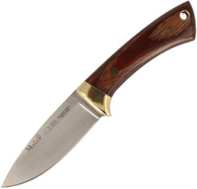 Muela Cuchillo Colibri COL-7M hoja de acero ACX-380 de 7 cm y empuñadura de madera prensada para Caza, Pesca, Supervivencia y Bushcraft Realizado en Ciudad Real + Portabotellas de regalo