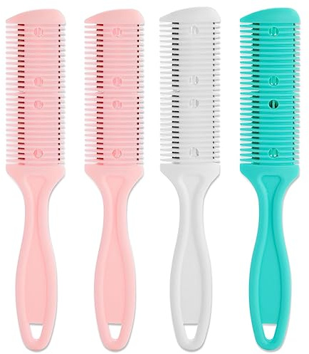 Glamlily Hair Thinning Razor Comb Set - Split End Trimmer - Effortless Thinning Comb - Pack of 4-7.1 x 1.2 in - Assorted Colors