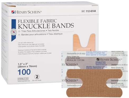 Henry Schein Fabric Knuckle Flexible Adhesive Bandages – 100 Count (1 Pack) Bandages with Non-Stick Pad, Latex Free, Wound Care for First Aid Kit, 1.5” x 3