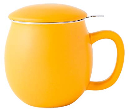 Yundu Tasse à thé en porcelaine avec infuseur et couvercle, 350 ml, jaune mat