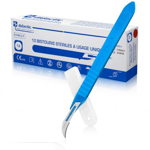Scalpel Chirurgical Stérile Lame 12 – Podologue Pédicure Bistouri – x10 | Lame courbée – soins pieds – dermaplaning – loisirs créatifs – scalpel médical jetable – bistouri médical