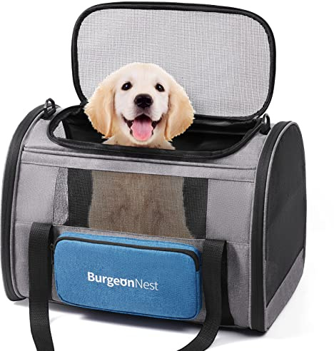 BurgeonNest Tragetasche für große Katzen, 9 kg, weiche Seiten, für kleine Hunde, mittelgroße Katzen unter 11 kg, Welpen, Reisetasche mit großer Aufbewahrungstasche, 4 belüftete Fenster, 3 Türen