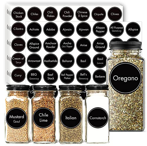 160 Round Herb and Spice Labels for jars, Prefdo Waterproof Printed Seasoning Label Stickers Heavyweight Vinyl Chalkboard for Pantry Spice Organization（Black）