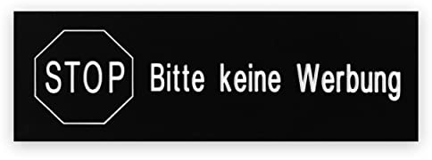 Briefkastenschild STOP Bitte keine Werbung graviert 7,5x2,5cm selbstklebend Schwarz