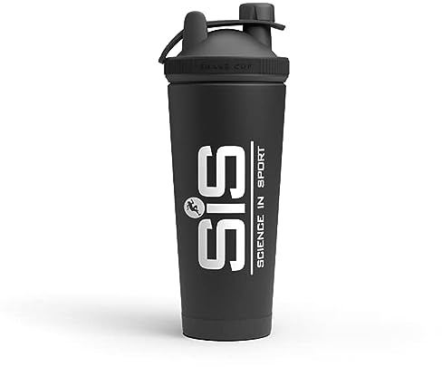Science in Sport Protein Shaker aus Edelstahl 750ml Mattschwarz – BPA frei - Doppelwandiger Eiweiß Shaker mit Kälteisolierung, Auslaufsicher