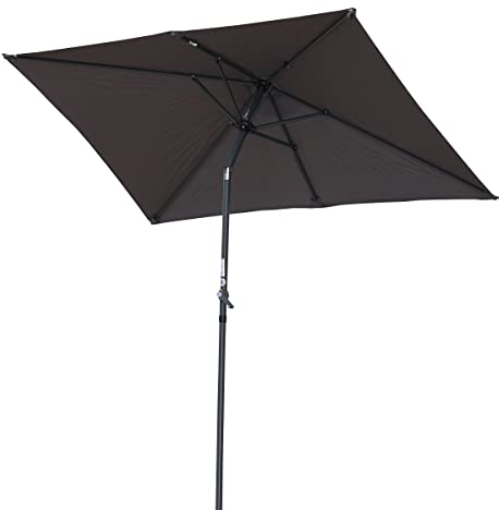 Angel Living 2.1x1.4M Sombrilla Parasol de Acero y Poliéster, Parasol Inclinado con Manivela, Mástil Acero 38mm (Gris)