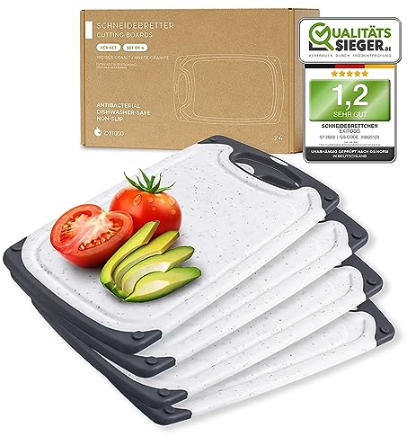 Exitoso Juego de 4 tablas de desayuno, con ranuras para jugo, aptas para lavavajillas, aspecto de mármol, de plástico, antideslizantes, sin BPA, juego de tablas de desayuno