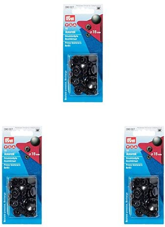 Prym 100263 390327 Nähfrei-Nachfüllp. für 390302 Nähfrei-Druckknopf Anorak Messing 15 mm brüniert, 3er Pack