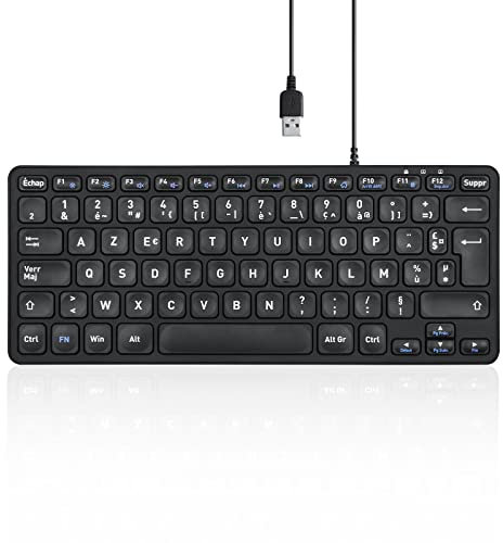 Perixx PERIBOARD-432 Tastiera USB cablata, design sottile con tasti a caratteri grandi, layout AZERTY francese