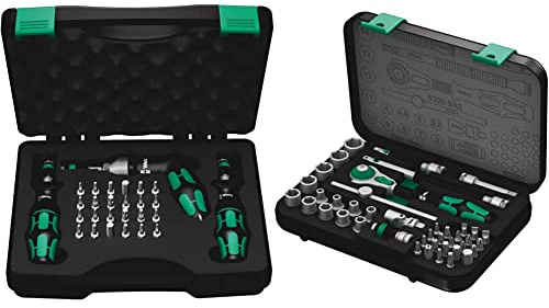Wera 7440/41/42 Kraftform Drehmomentschraubendreher-Satz, 27-teilig, 05074739001 & 8100 SA 2 Zyklop Speed-Knarrensatz, 1/4 Zoll metrisch, Schwarz, 42-teilig, 05003533001