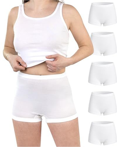 SES Pagettrosor för kvinnor, 5-pack, storlek 36–66, tillverkade av 100 % bomull, vit/finribbad damtrosor med ben, hög midja och mjuka manschetter, koksäkra underbyxor, kvinnor, hög komfort, Vit, 64-66
