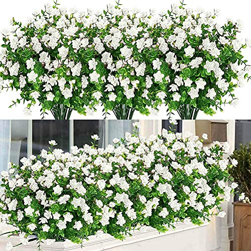 Youning 10 Bündel Kunstblumen für Außen Plastik Blumenstrauß Künstlich UV-Beständige Künstliche Blumen Wetterfest im Freien Künstliche Balkonpflanzen Wie Echt für Zuhause Garten Outdoor (Weiß)