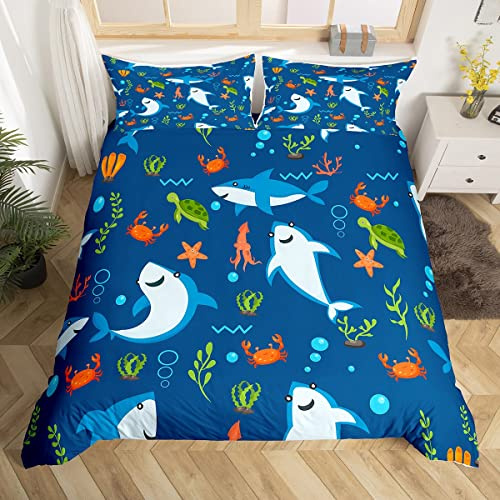 Set di biancheria da letto per bambini con motivo squalo e tartaruga marina di Homemissing, copripiumino per ragazzi e ragazze, decorazione per la camera da letto, motivo creature oceaniche