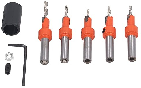 5PCS Countersink Bit Set Wood Countersink Drill Bits with Depth Stop Hex Wrench for Woodworking | Carbon steel 2.8-4mm sizes, hex wrench, storage box, for wood pine MDF solid wood, neat flush screw holes
