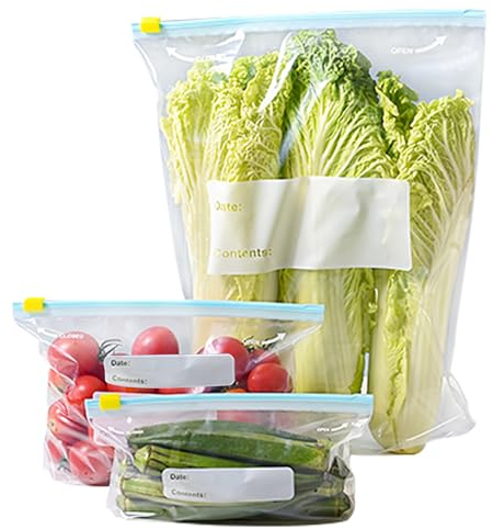 Sacchetti Freezer Riutilizzabili 30pcs Sacchetti per Congelatore per Alimenti Senza BPA Sacchetti Congelatore Zip Grandi Medi e Ppiccoli Conservare Verdure Frutta Carne Pesce e Pane (30)