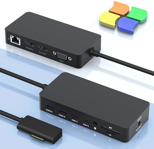 Surface Dock mit Triple Displays Dual HDMI+VGA, 12 in 1 Surface Docking Station für Surface Pro 9/8/X/7/6/5/4/3, Surface Laptop 5/4/3/2/1, Surface Laptop Go 3/2/1, Surface Book 3/2/1