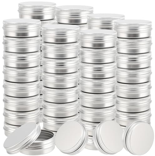 SEUNMUK 50 Pcs 30ml/1oz Aluminium Tin Cans, Small Round Metal Tins with Screw Lids, Empty Storage Container for Makeup, Sample, Candles, Lip Balm, Silver