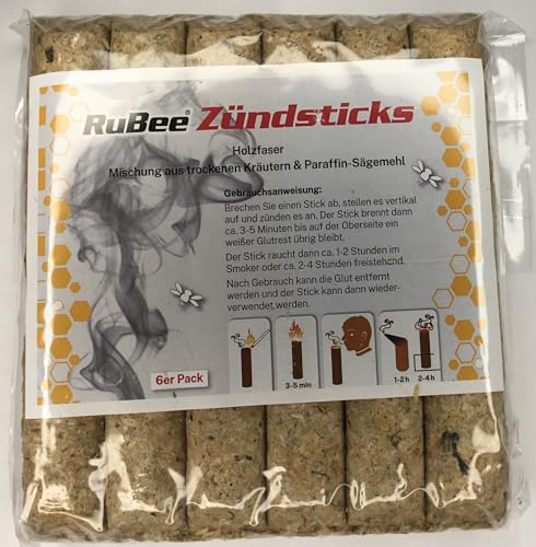 1 Pack Zündsticks a 6Stk (1,62€/St.) RuBee Rauchstoffersatz für Smoker Silkes Imkereibedarf Imker Tabak-Ersatz