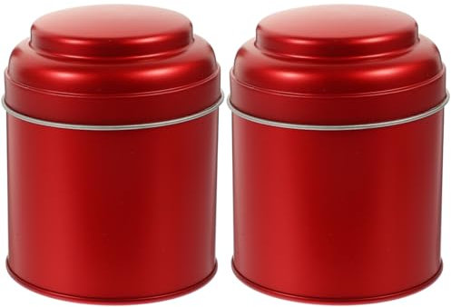 Cabilock Lot de 2 boîtes à thé en fer hermétiques - Double couvercle - Design élégant - Polyvalentes - Pour thé, café, épices - 9 x 15 x 7,5 cm - Rouge