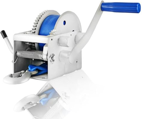 Husar Winch Argano Manuale da 2500 lbs | 1133 kg con Cinghia da 10m, Realizzato in Acciaio Inossidabile, Freno a Cricchetto A Semplice Effetto - Verricello Manuale Per Barche, Rimorchi, Industria