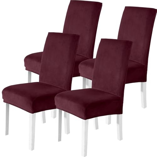 CYCMACO Stuhlhussen Samt 4er Set, Stretch Stuhlüberzieher, Stuhlbezug Schwingstuhl, Hussen Für Stühle Hochlehner, Stuhlbezüge Kratzfest, Universal Chair Cover Waschbarer, Bordeaux