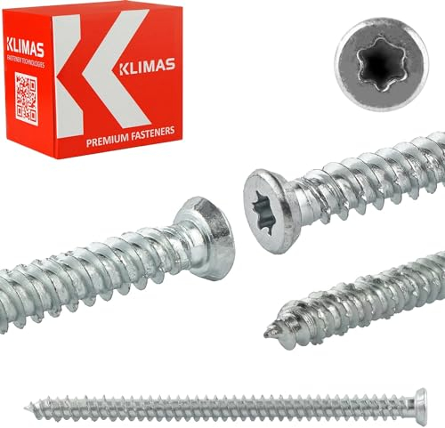 KLIMAS Boite de 100 - Vis menuiserie acier zingué blanc - Tête fraisée - Filetage total 7,5x152 - Vis, pointes, boulons