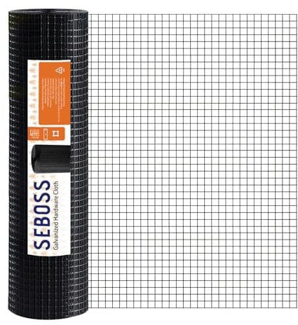 SEBOSS Black Hardware Cloth 1/2 inch 48 x 50 ft 19-Gauge, PVC Coated Wire Mesh Roll Chicken Wire Mesh Chicken Wire Fencing Wire Fence Roll Garden Fencing Welded Wire Tree Guard